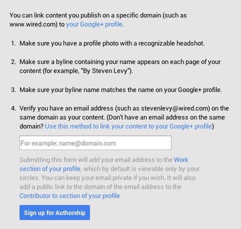 Form to Link Your Google+ Profile With Your Content
