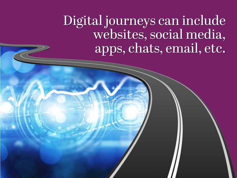 Digital journeys can include websites social media apps chats email etc